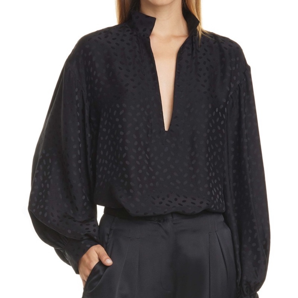 Nili Lotan Silk Blouse Black Joey Top Size S Small